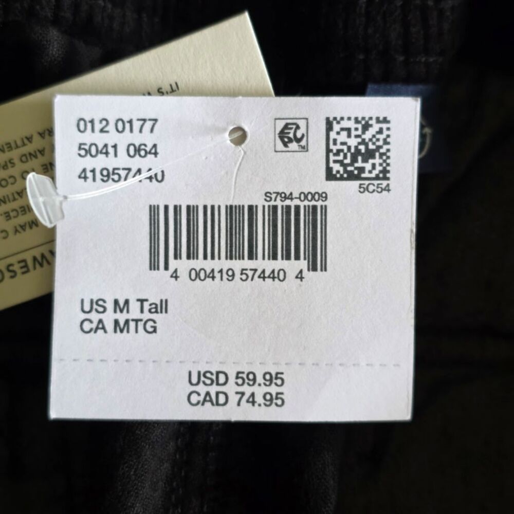 American Eagle Corduroy Pants M Tall NWT Black Pull On Drawstring Straight Leg - Picture 10 of 13